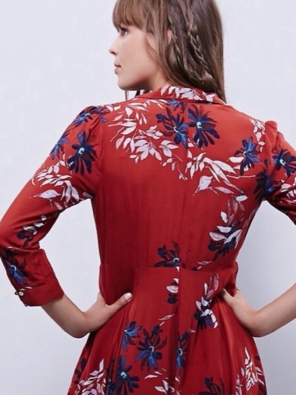 Free People Red After The Storm Floral Print Boho Maxi Shirt Dress Size 12 - Picture 3 of 9